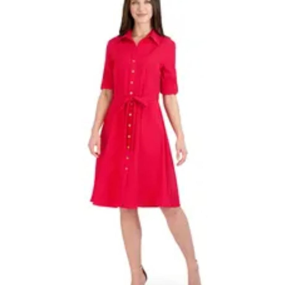 Red Button-Down Shirt Dress